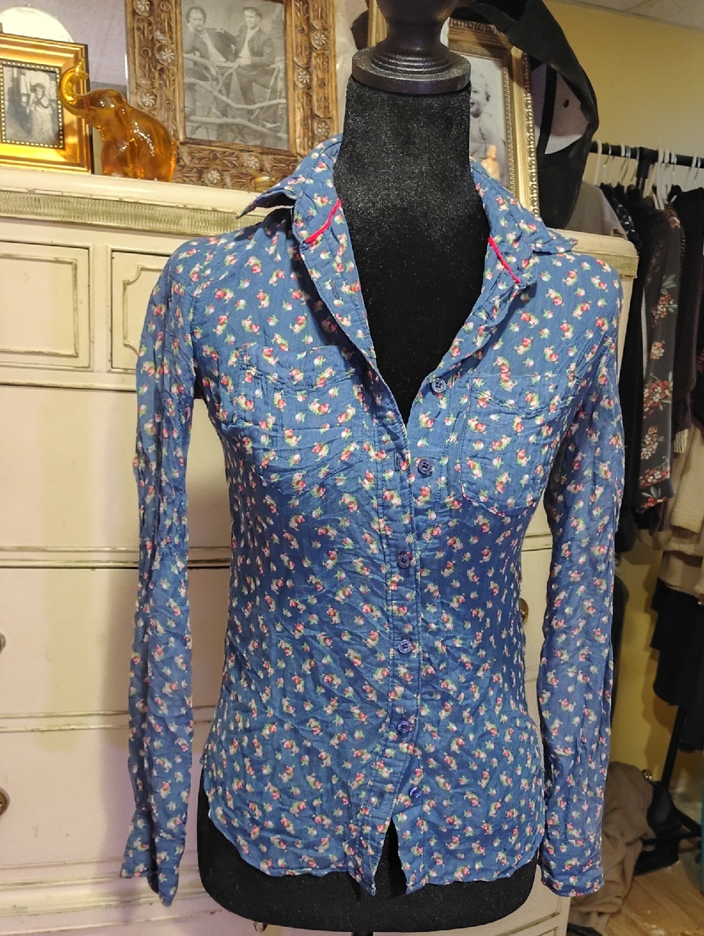 Aeropostale Blue Floral Button-Up Shirt
